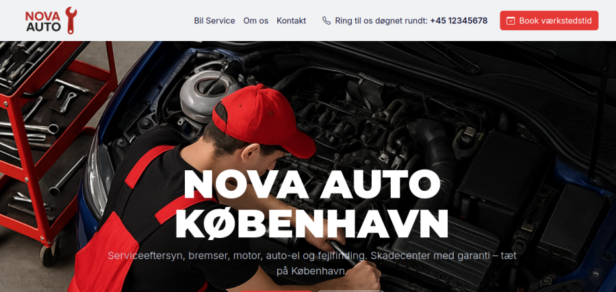 Skærmbillede af Nova Autos hjemmeside