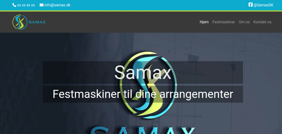 Skærmbillede af Samax Festudlejnings hjemmeside