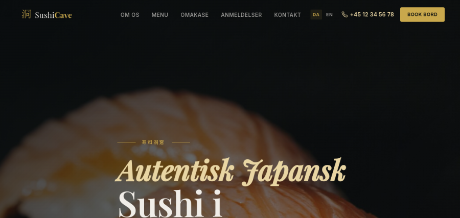 Skærmbillede af Sushi Cave-demohjemmesiden